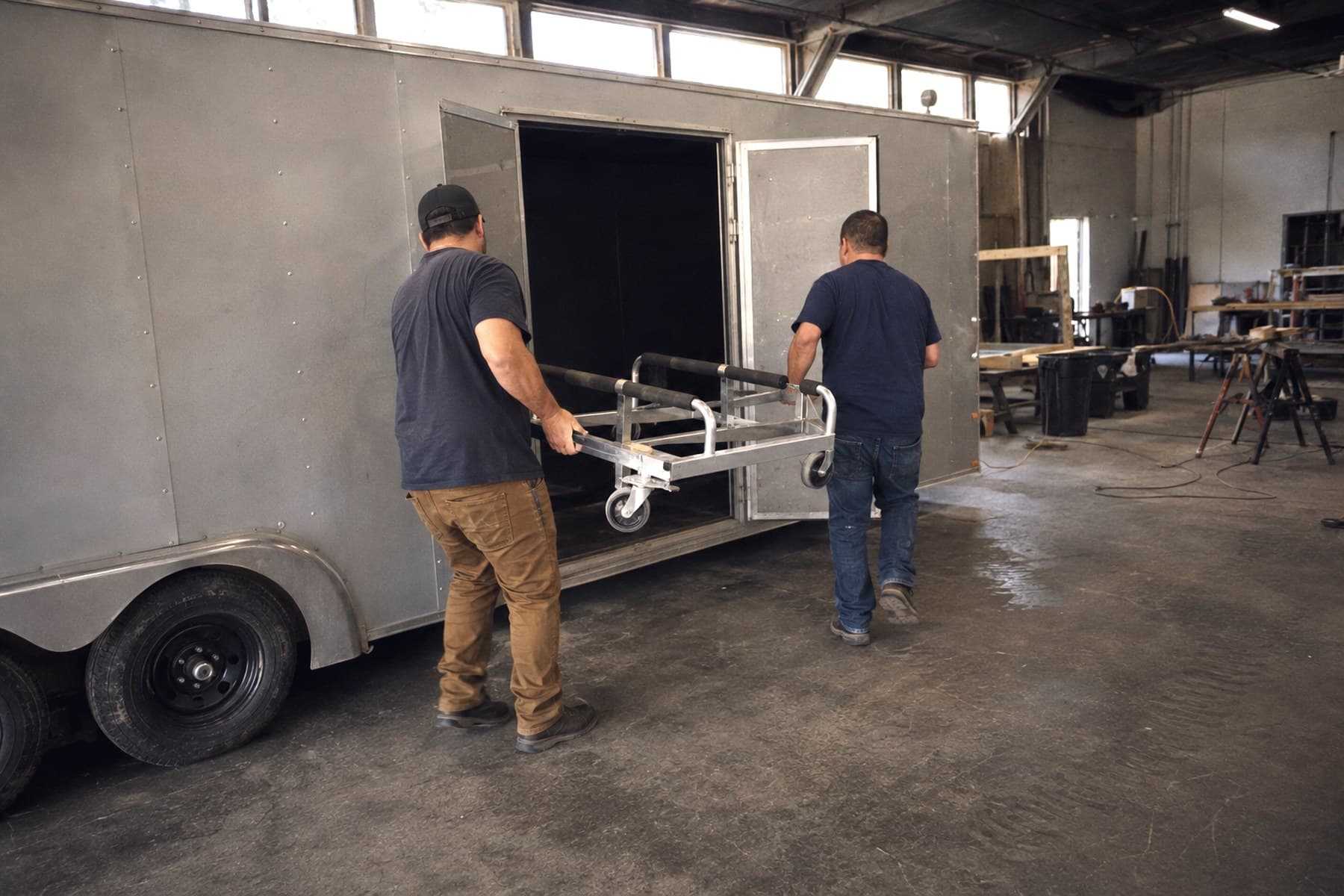 Loading up — Handover day outside the shop