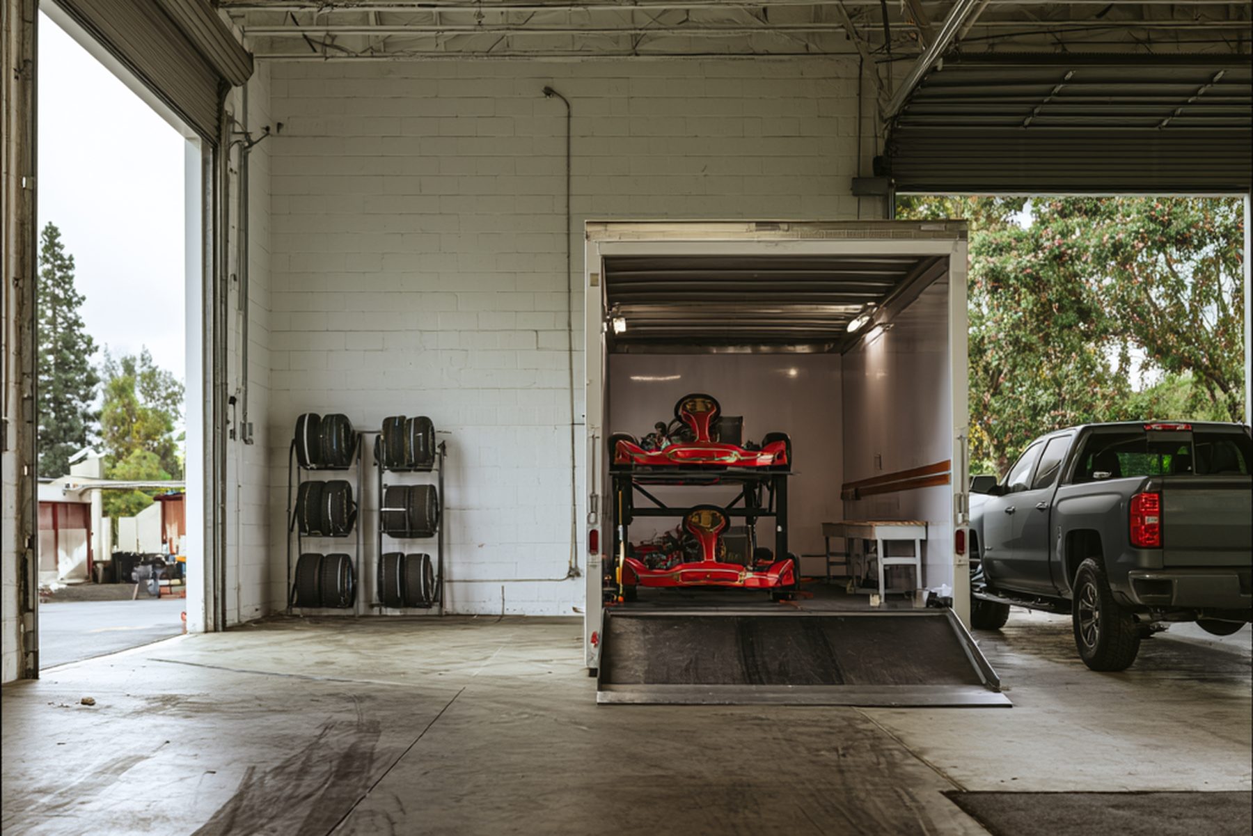 A 16 ft BM-16 Sprint loaded with two karts